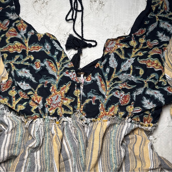 free people bohemian striped floral mini dress – size medium - Picture 2 of 6